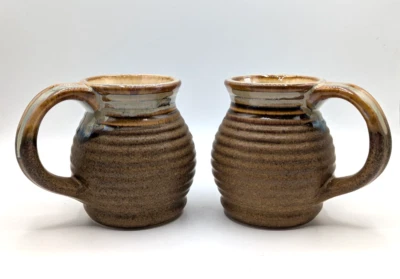 Padilla Handmade Pottery Mug Set of 2 Rustic Brown Coffee Cup Signed 14 Oz - Изображение 1 из 4