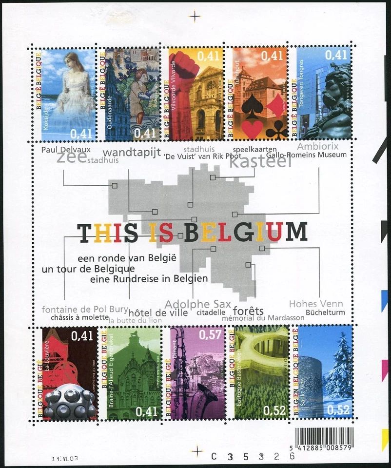 Belgium 1962 aj sheet, MNH. Tourism, 2003. Paintings by Paul Delvaux, Tapestry, - Image 1 of 1