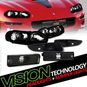 Black Headlights Nb+Bumper Parking Signal Lamps+Side Marker K2 For 98-02 Camaro - Bild 1 von 2