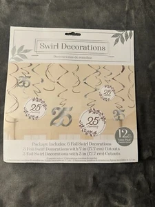 25th Anniversary Decorations White Silver Hanging Swirl Classic Foil Craft Paper - Picture 1 of 8