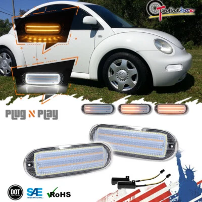 Luz de señal de giro delantera DRL transparente para Volkswagen Beetle 1998-2005 Switchback LED Foto 1 de 4