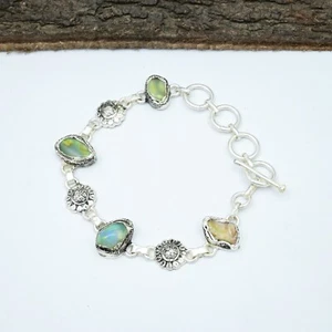 Ethiopian Opal Electroformed 925 Silver Jewelry Handmade Chain Bracelet For Gift - Picture 1 of 4