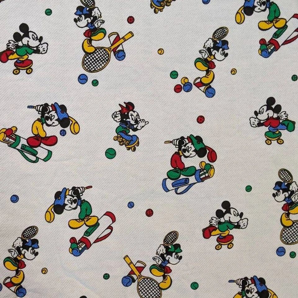 Vintage Mickey and Minnie Mouse Sports Themed Fabric One Sided Fleece Sweatshirt - Image 1 of 4