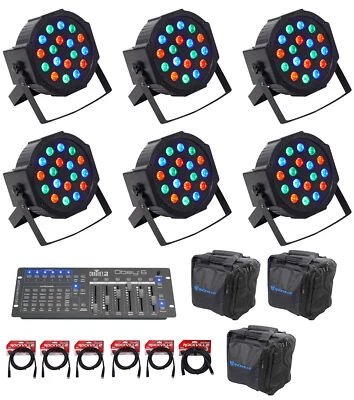 6 Rockville RockPAR50 LED RGB DMX PAR Can Wash Lights+Controller+Cables and Bags - Image 1 of 4