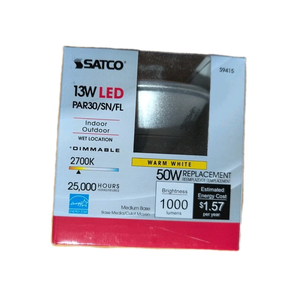 Satco 13W LED 40° Flood (50W Eq) S9415 13PAR30/SN/FL Indoor/Outdoor Wet Location - Image 1 of 4
