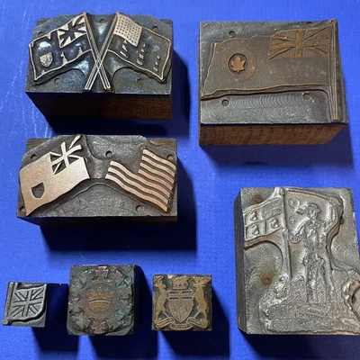 Vintage Letterpress Printing Blocks Flags Antique - Image 1 of 4