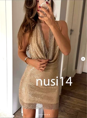 ZARA NEW WOMAN SHORT SPARKLY HALTER DRESS GOLDEN XS-XXL 4772/272/303 - Image 1 of 4