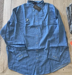 VTG BMW Motorcycles Button Up Shirt Denim Blue Motorrad XXL NOS - Picture 1 of 6