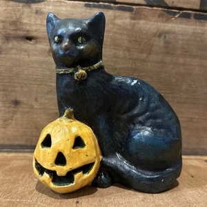 Vintage Primitive 2003 Silver Willow Halloween Black Cat with Pumpkin Figurine - Picture 1 of 7