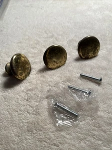 3 Knobs 1 1/4” Brass Colored Knobs With 1” Screws - Picture 1 of 5