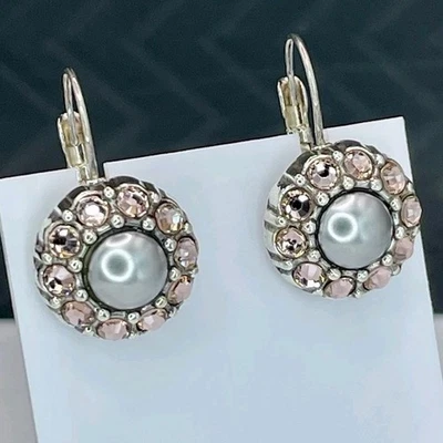 Pendientes Brighton Cristal Rosa Imitación Perla Gota Tono Plata Palanca Redondos Foto 1 de 4