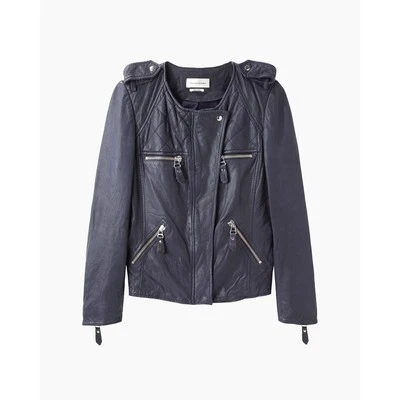 Isabel Marant Atoile Kady Quilted Leather Midnight Blue Moto Biker Jacket Size 4 - Image 1 of 4