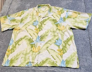 Tommy Bahama Shirt Mens Sz 2XL Green All Over Print 100% Silk Hawaiian Loop Camp - Picture 1 of 11