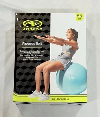 NEW In Box Athletic Works FITNESS BALL 55CM w/ Air Pump And Instructions 🔥 - Image 1 of 4