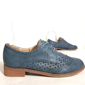 Pin Up Couture Shoes Sz 9 Blue Low Heel Wingtip Oxford Loafers LaceUp Hepburn-26 - Picture 1 of 14