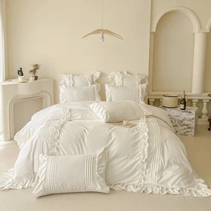 Princess Style Lace Bedding Set Duvet Cover Set Bed Sheet Pillowcases - Picture 1 of 19