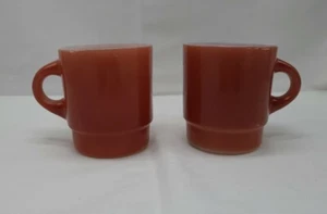Anchor Hocking Fire King Red Stackable C Handle Vintage Coffee Mugs Set of 2 - Picture 1 of 10