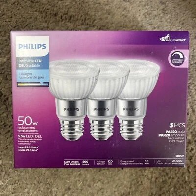 5.5W PAR20 Medium Base Daylight Dimmable LED Light Bulbs - 3 Pack - Image 1 of 2