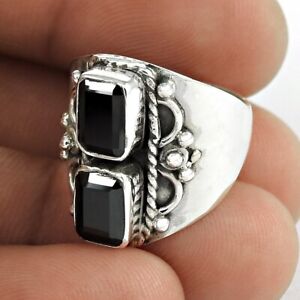 Natural Cubic Zirconia Statement Boho Black Ring Size 5.5 925 Silver Z38