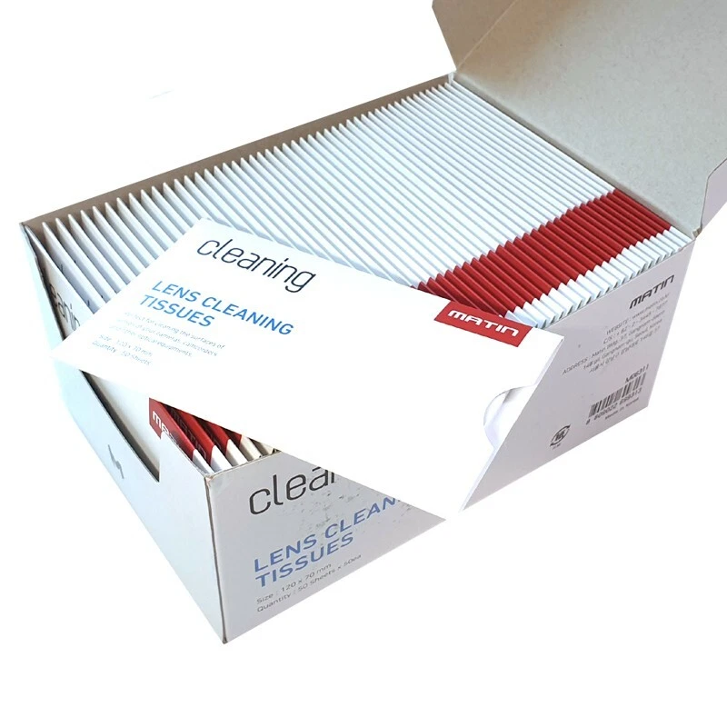 1 Box (50 Pack) MATIN LENS CLEANING PAPER TISSUE Wipes for Optics Glasses Lenses - Image 1 of 1