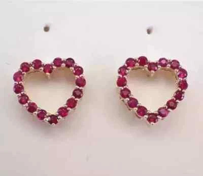 1Ct Lab Created Red Ruby Round Cut Heart Stud Earrings In 14K Yellow Gold Plated - Image 1 of 4