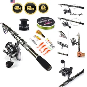 Telescopic Fishing Rod Reel Combo with Carbon Fiber Spinning Reel Accessories - Picture 1 of 9