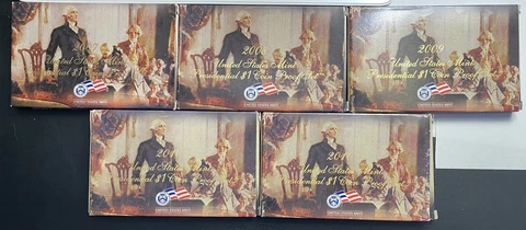 Lot Of 5 Presidential Proof Dollar Sets: 2007-2011; 4 Coins Each W/Box & COA OGP Cover