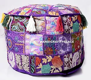 Indisch Vintage Schwer Bestickt Patchwork Polsterhocker, Lila Fußhocker Dekor - Bild 1 von 3