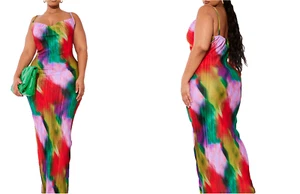 Maxi Vestido Pretty Little Things Sin Mangas Plisado Multi Estampado Plisado Talla 20 - Imagen 1 de 6