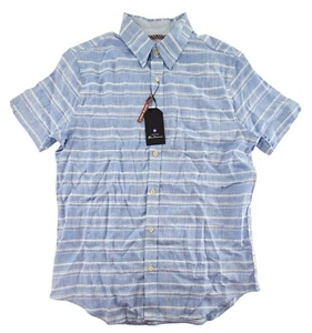 Ben Sherman NWT Mens Medium Shirt Blue Stripe Classic Fit Linen Button Down $99 - Picture 1 of 7