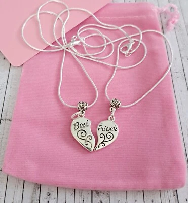 Best friends heart necklace, set of 2 and velvet gift bags - Image 1 of 4