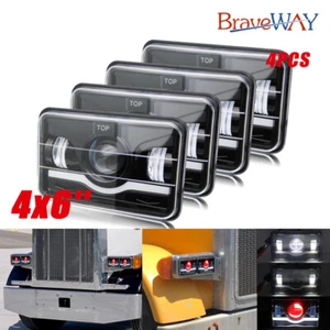 4pc 4x6" LED Headlight FOR Freightliner Classic XL Kenworth Peterbilt Red DRL - Picture 1 of 12