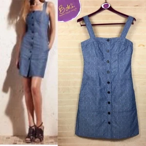Derek Lam Chambray sleeveless button down Blue denim pocket dress jumper summer - Picture 1 of 7