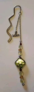 Handmade Crystal Beads Love Charm  Hook Style Wavey Metal Bookmark Silver Tone - Picture 1 of 2