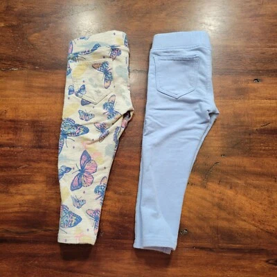 Pantalones Vigoss para niñas pequeñas 2T lote de 2: azul claro y gris con leggings mariposa Foto 1 de 4