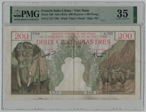PMG 35 French Indo - China / Vietnam 1953 Banknotes 200 Piastres 200 Dong - Picture 1 of 2