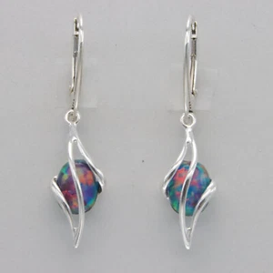 Pendientes de plata de ley 925 - azul rojo púrpura ovalados ópalo de fuego con palanca - Imagen 1 de 7