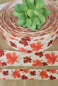5/8, 7/8 & 1.5 (1 YD) Fall Leaves Grosgrain Ribbon Autumn Thanksgiving Wreath - Picture 1 of 1