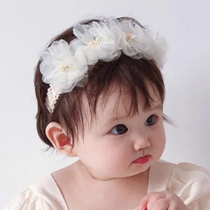 Baby Girl Floral Lace Headband Elastic Hairband for Infant Toddler Ivory - Picture 1 of 7