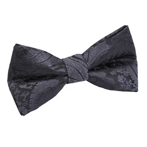Charcoal Grey Boys Bow Tie Woven Floral Paisley Wedding Pre-Tied Bowtie by DQT - Picture 1 of 2