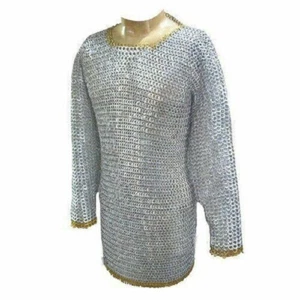 Camisa de cota de malla de aluminio armadura medieval remachada de aluminio Hauberk SCA - Imagen 1 de 2