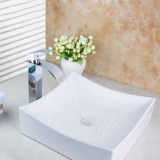 Bathroom Sink White Ceramic WashBasin Chrome Sink Faucet Mixer Tap Pop Drain