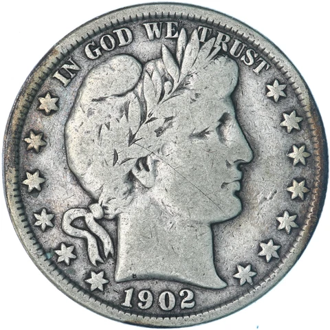 1902 (P) Barber Half Dollar 90% Silver Very Good VG+ See Pics A304 Cover