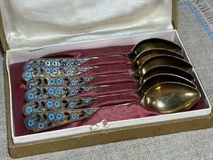 Vintage set of silver spoons with enamel, 875 sterling silver - Picture 1 of 14