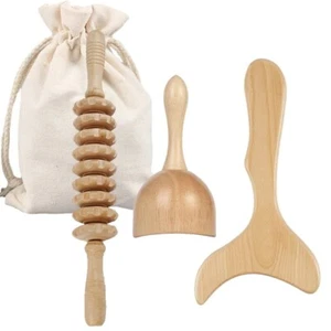 Holzmassage Set, 3 teilig mit Tasche, Massagerolle, Gua Sha Set, Massage - Bild 1 von 6