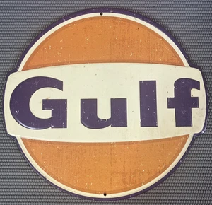 GULF Öl & Gas Schild Wandbehang KFZ Schild 12" rund Garage Mann Höhle - Bild 1 von 5