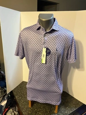 Camisa polo masculina de golfe TailorByrd xadrez lavanda pequena - elastano poli - nova com etiquetas - Imagem 1 de 4