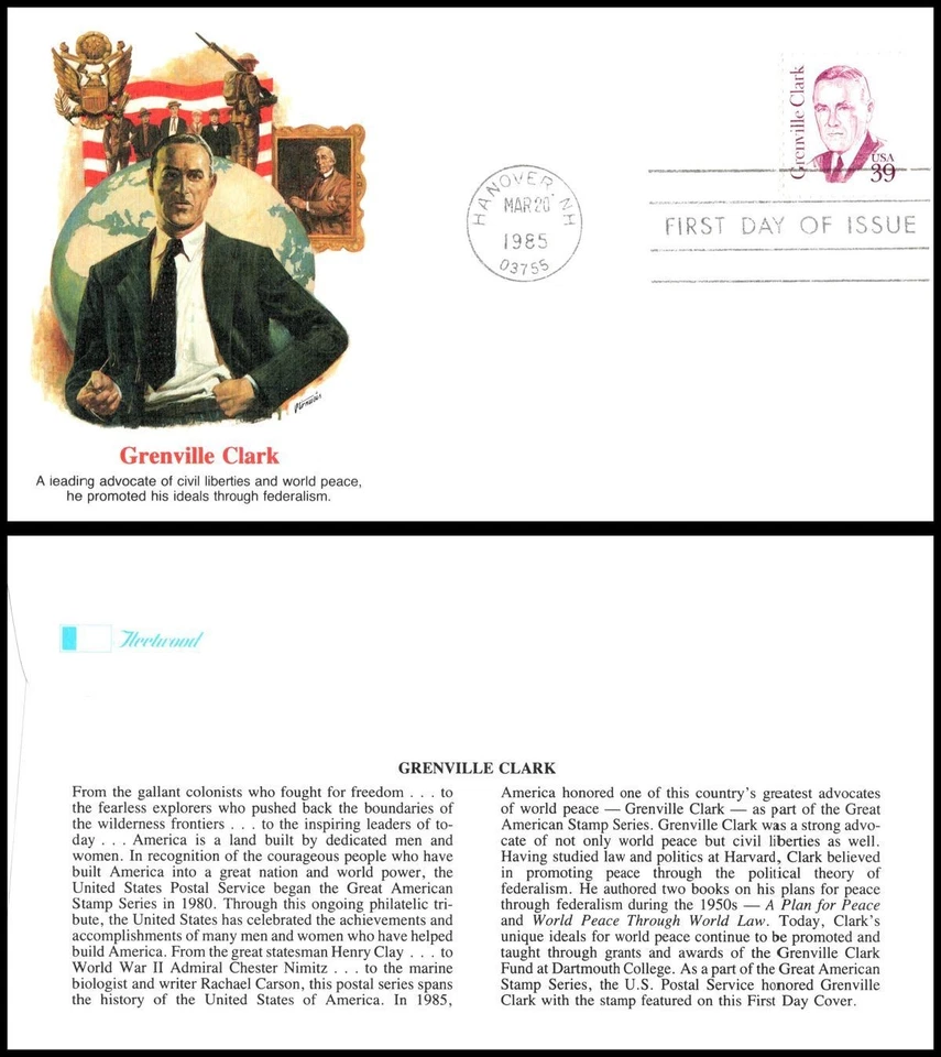 1985 Grenville Clark Sc 1867 FDC Fleetwood peace law disarmament UN advocate - Image 1 of 1