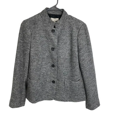 Talbots Button Front Wool Blend Jacket Gray Womens 12 Petite  - Image 1 of 4