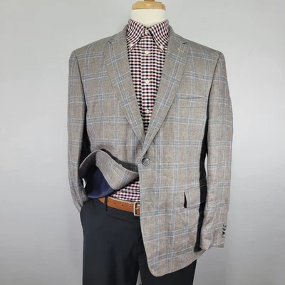 Tommy Hilfiger Hombre Abrigo Deportivo Blazer Dos Botones Marrón Glen Cuadros 100% Lino 44S Foto 1 de 4